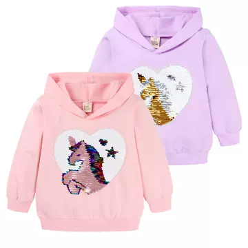 Girls' autumn new style sweater girls' pony Unicorn color changing Sequin top cover hooded cotton manufacturer wholesale - ShopShipShake