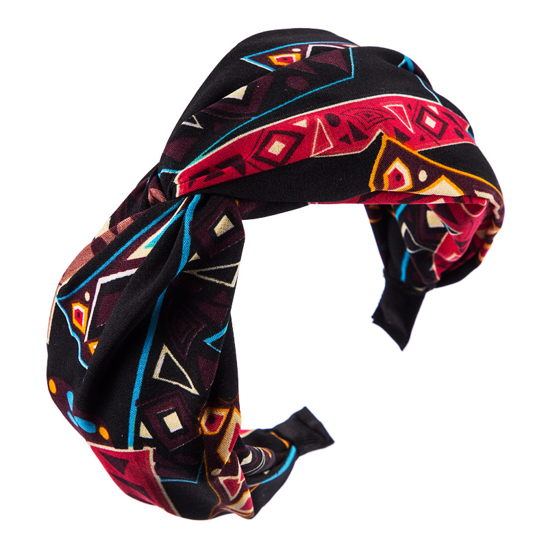 Headband Female Fashion Printed Fabric Knotted Screw Knot Headband display picture 3