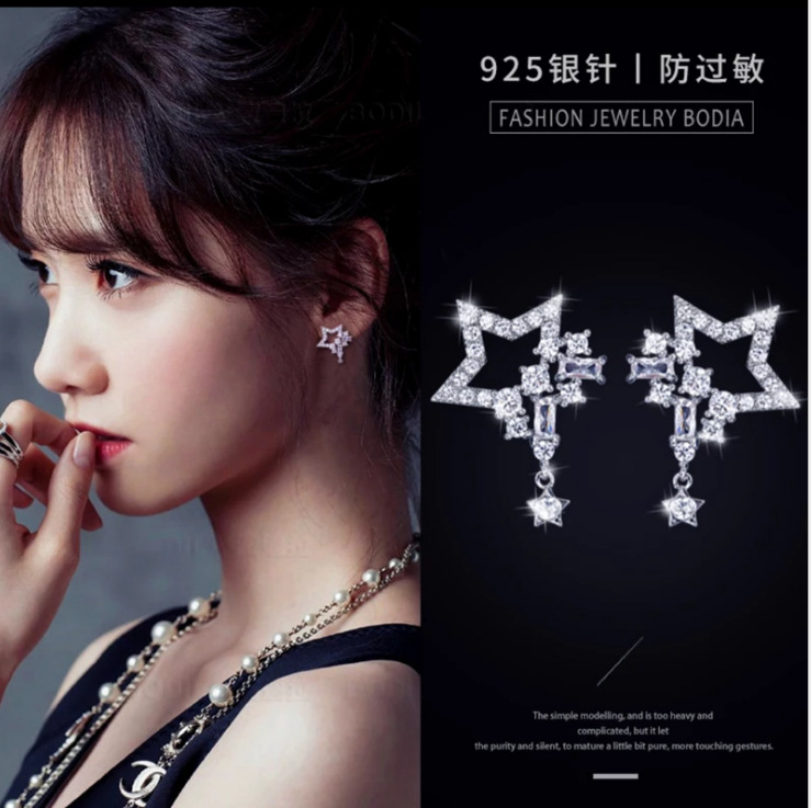 Fashion Long Tassel Fashion Simple Five-pointed Inlaid Rhinestone Star Earrings display picture 3