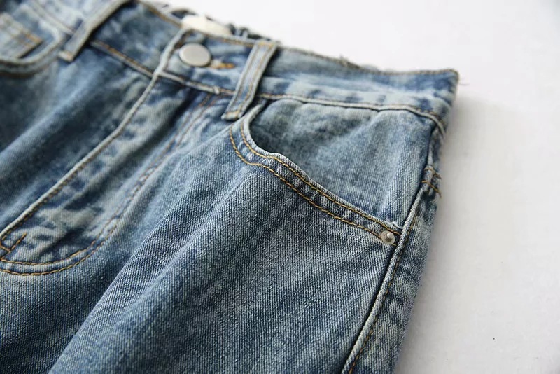 washed raw edge high waist jeans  NSAC13947