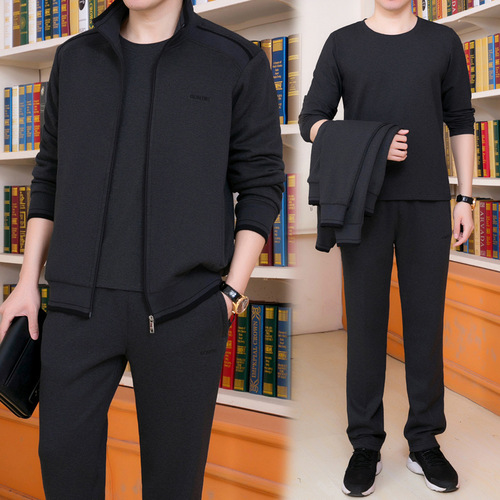 Men's Middle-Aged Exercise Set Father's Spring and Autumn Casual Outfit Three-Piece Set Men's Running Top Large Size Sweatshirt