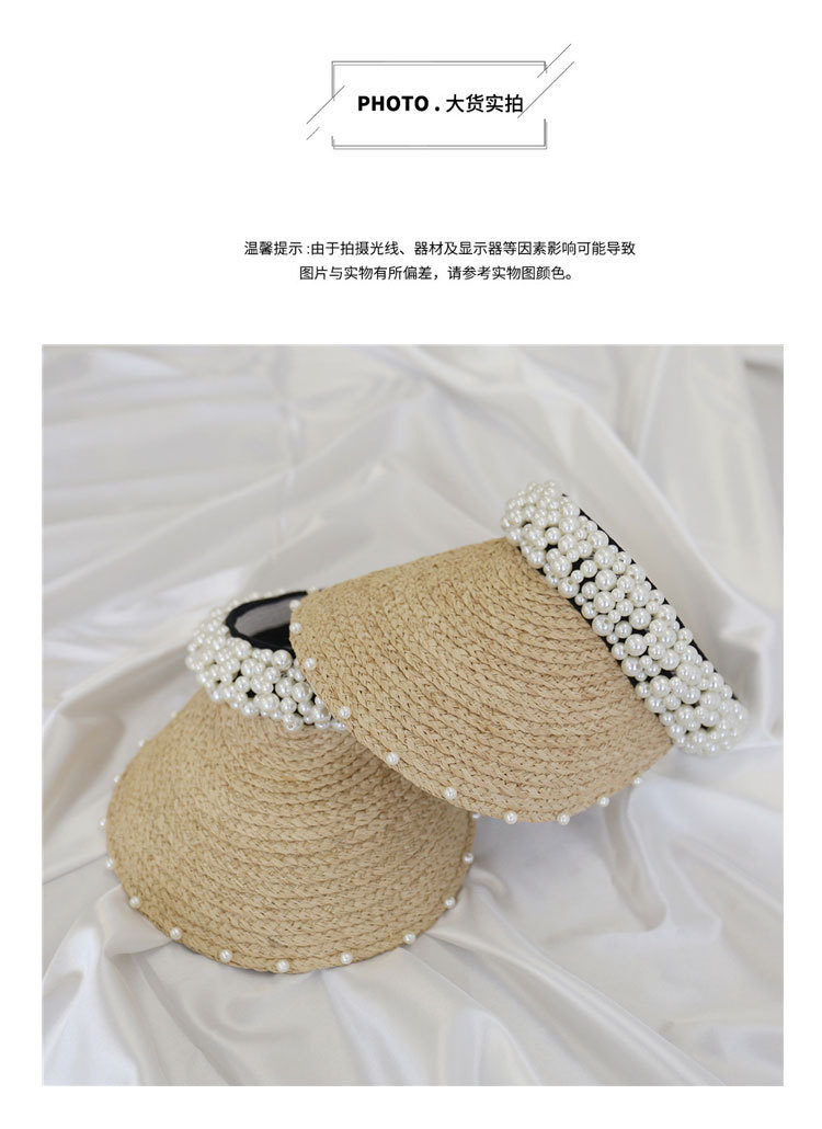 Korea Hand-sewn Pearl Empty Top Straw Hat display picture 9