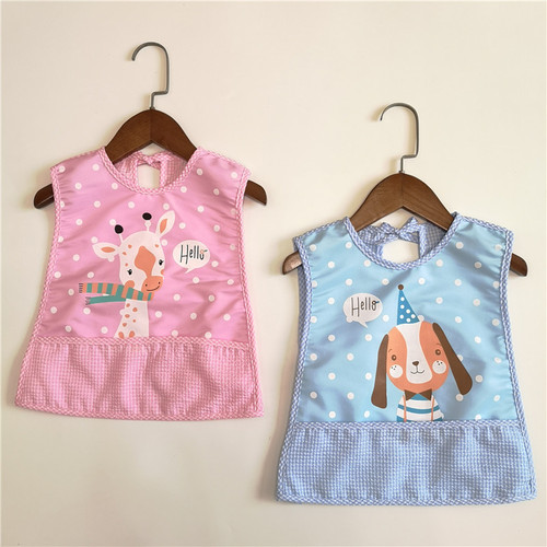 Four seasons new children's cartoon waterproof coveralls eating clothes baby sleeveless reverse wearing bib bib 0-3