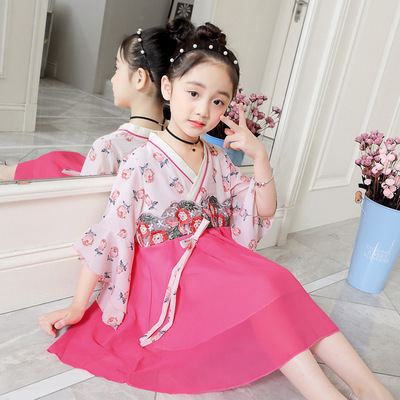 Children's clothing 2019 spring clothes Hanfu girl Chinese style Retro rose Tang costume Little Girl ancient costume Dress