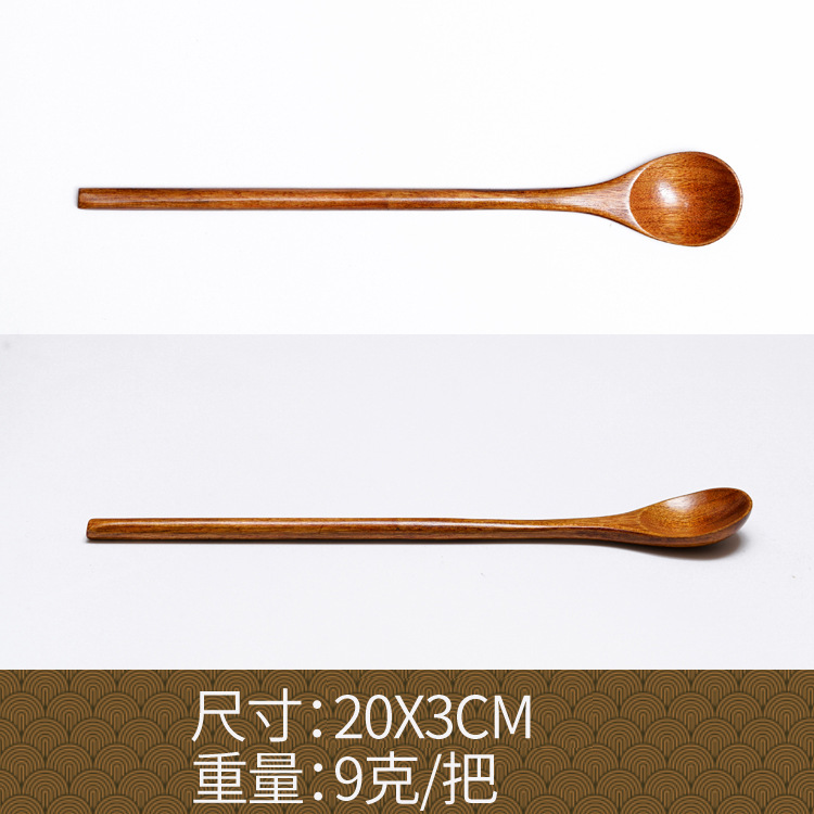 Fábrica al por mayor cuchara de madera maciza cuchara creativa cuchara de café cuchara de mezcla miel cuchara japonesa mango largo bobinado cuchara de madera