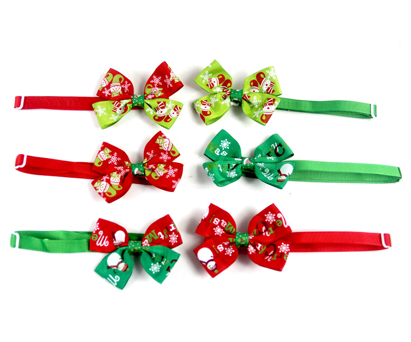 Christmas Festival Christmas Ribbon Christmas Color Block Bowknot Pet Accessories 1 Piece
