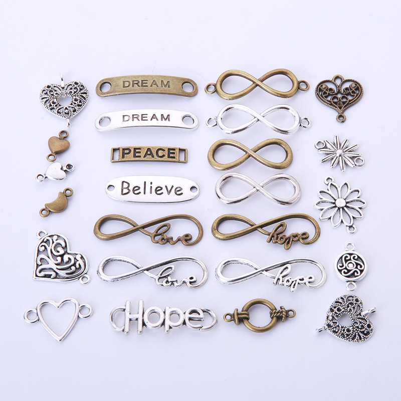 50 Pieces / Bag Mixed Vintage Metal Infinite Letter Connecting Pendant DIY Handmade Bracelet Accessories