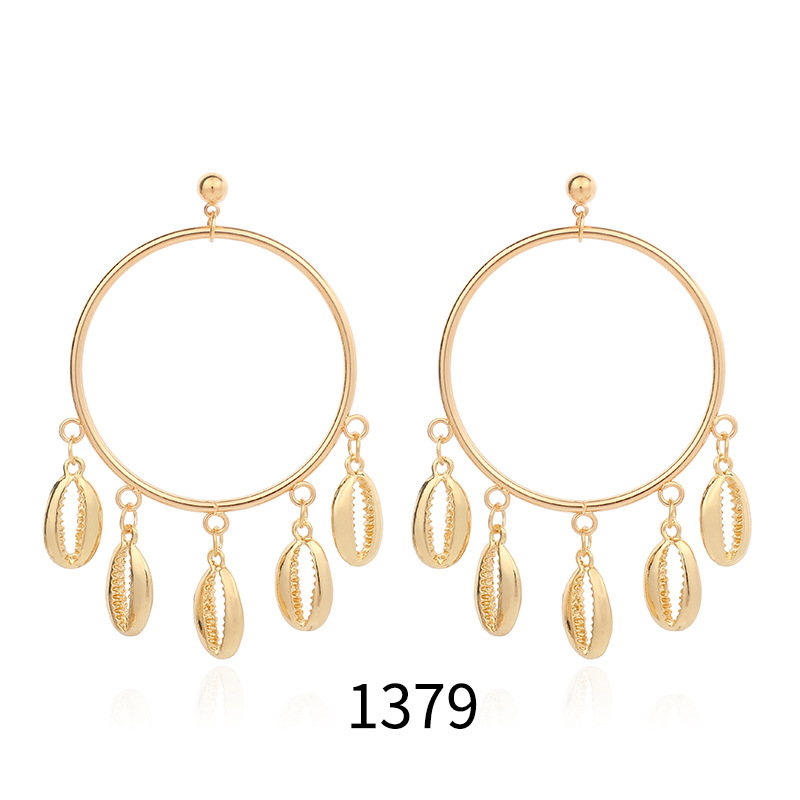 31g Weight Earrings Classification Wedding, Travel Occasion Women'S Gender Inlaid Shell Design Fashion Style Fashion New Small Starfish Pendant Geometric Circle Conch Shell Alloy Earrings 10
