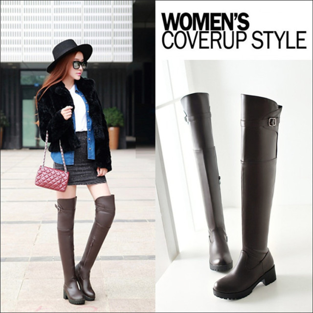 Sexy autumn new boots thick bottom thin elastic boots thick heel knee high boots side zipper round head extra long