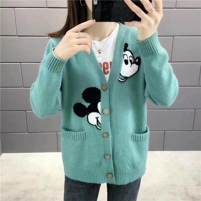 2019新款秋冬季甜美气质韩版女装开衫V字领宽松型针织毛衣女外套|ms