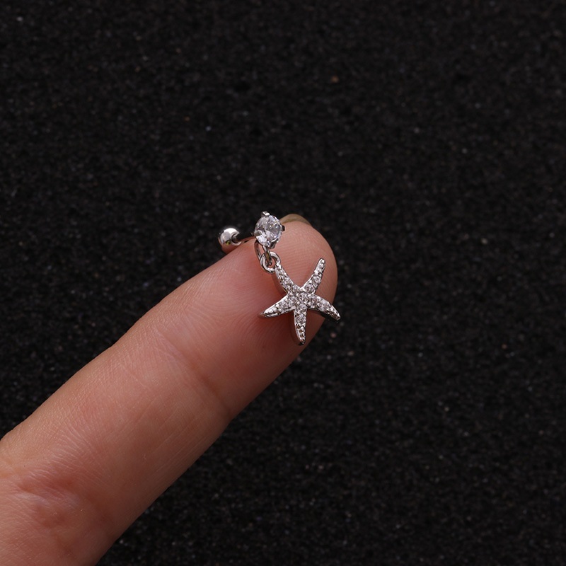 Cross-Border New Stainless Steel Screw Earrings European and American Zircon-Inlaid Pendant Ear Bone