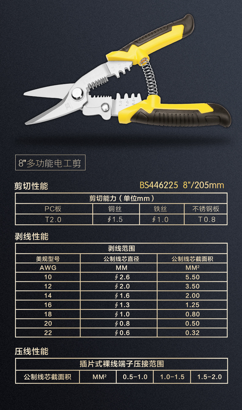 波斯多功能剥线钳电工钳子压线剥线剪线电线扒皮钳电工开线工具