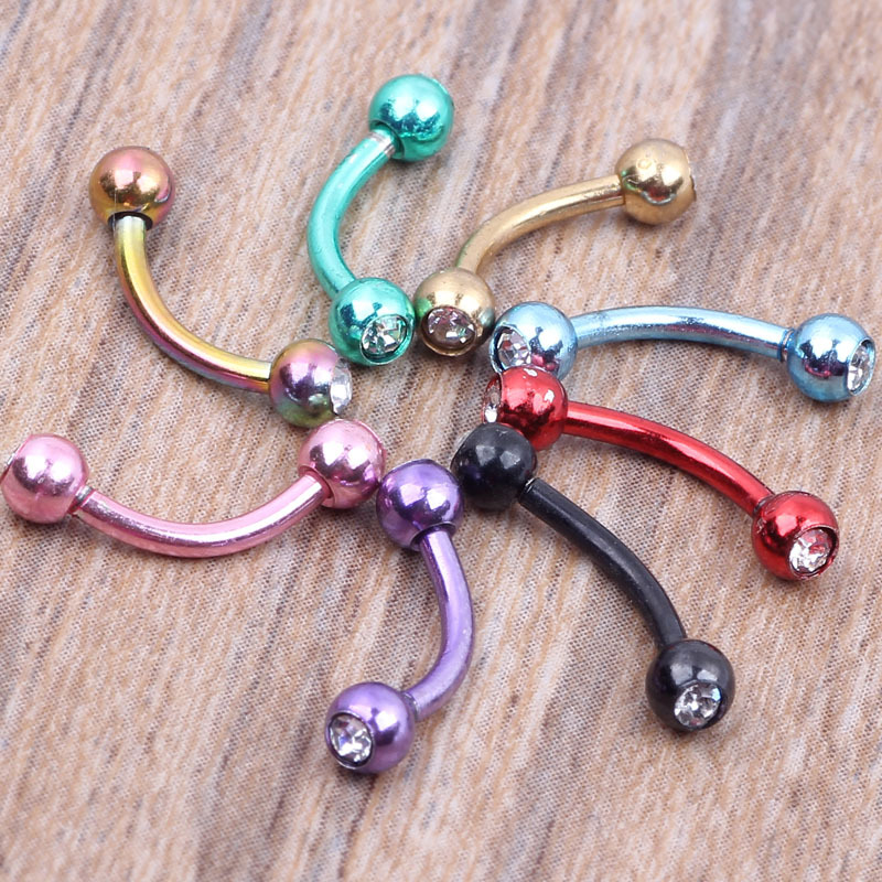 Rose Gold Stainless Steel Curved Barbell with Diamond Ball Eyebrow Nose Lip Tongue Navel Piercing Jewelry detail image 9