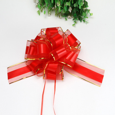 wholesale 70 Large Sheer Gold Line Ball Jacquard Wedding celebration Supplies Wedding car Handlebars Rearview mirror decorate Coloured ribbon