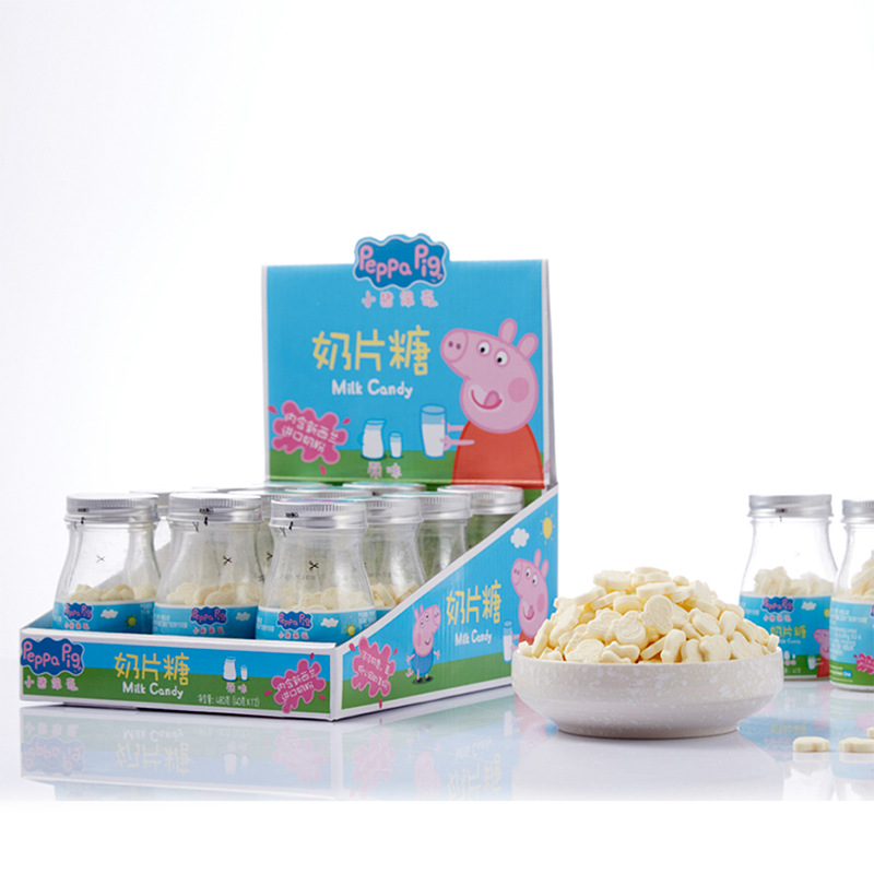 小猪佩奇瓶装奶片糖儿童零食品压片糖果40克*12瓶罐装草莓味原味