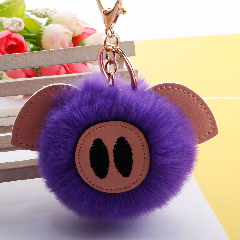 hair ball cute pig hair ball keychain PU fur animal plush keychain bag car pendantpicture24