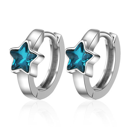 Blue five-pointed star earrings, personalized small artificial crystal earrings, niche cold style earrings, earrings, copper Korean version