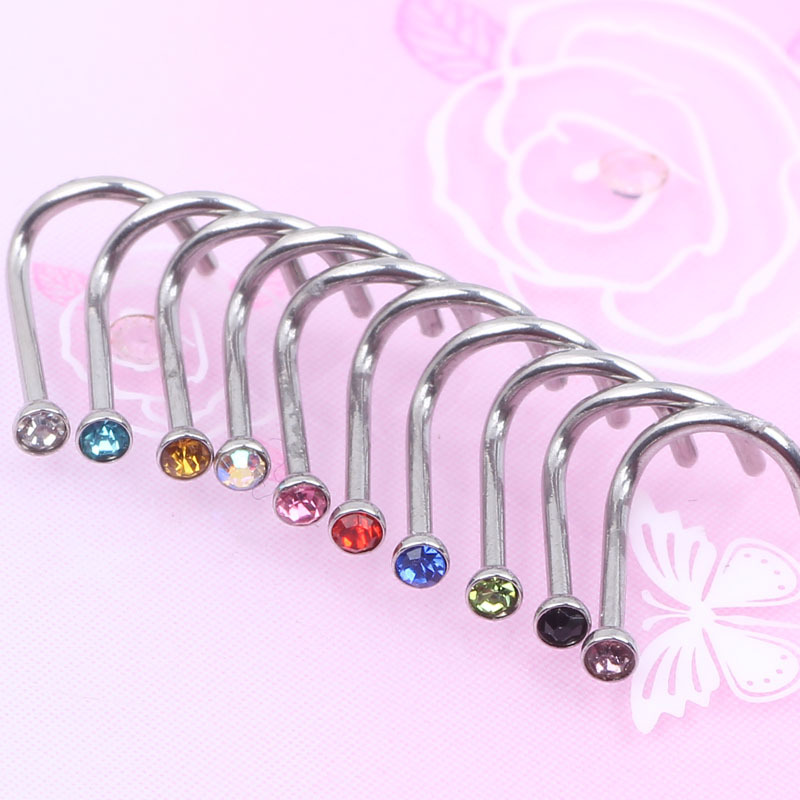 2mm Rhinestone Crystal Nose Screw Nail 316L Surgical Steel Body Piercing Jewelry detail image 10