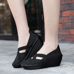 Women's Thick Sole Platform Wedge Casual Loafers Export Model Knit Shoes with Elastic Fabric