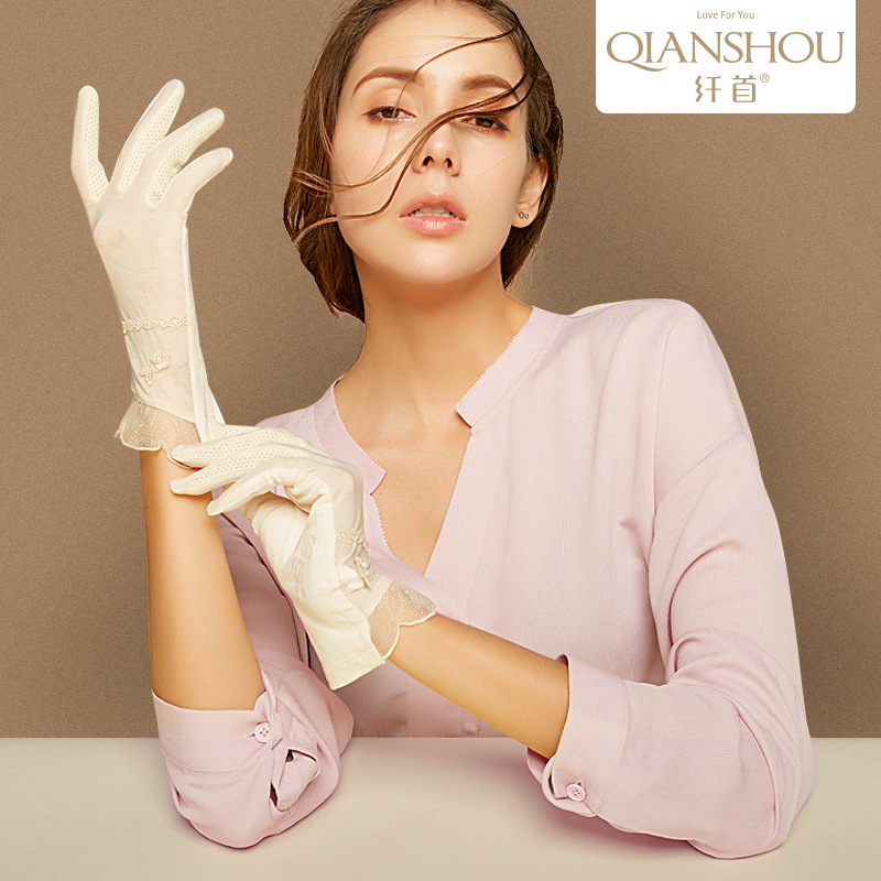 夏季遮阳开车触屏防晒手套女士冰蕾丝短薄款棉骑行摩托车户外防滑