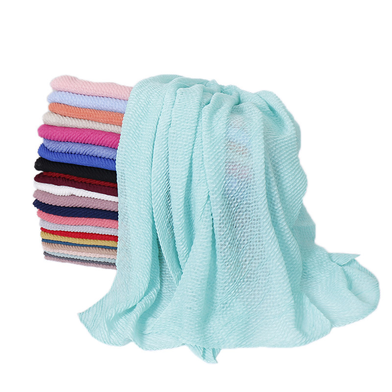 单色褶皱棉质春秋薄款女式围巾 韩版蜂窝压皱跨境围巾货源 BS418