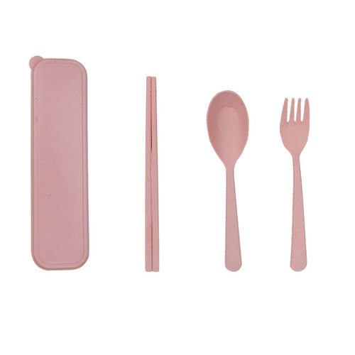 Manufacturer wheat straw tableware three-piece set children's portable tableware set spoon fork chopsticks gift printing local promotion cross-border