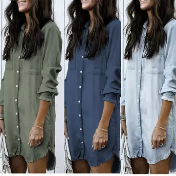 Women's Jeans Shirt Slim Long-sleeve Shirt Dress Lady Dress - ShopShipShake