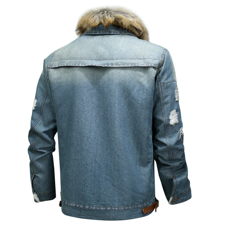 Herrenbekleidung gewaschene Jeansjacke Whitening Plus Flanellkragen Verdickung große Größe_voghion.com