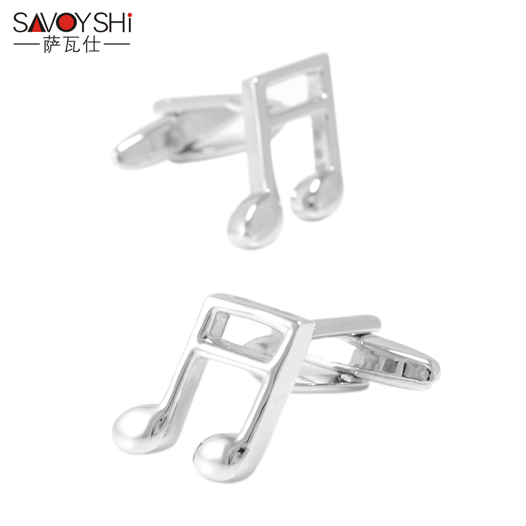 Savoys Brand Silver Metal Note Simple Music Symbol Style Sleeve Nail Men's and Women's French Shirt Cufflinks