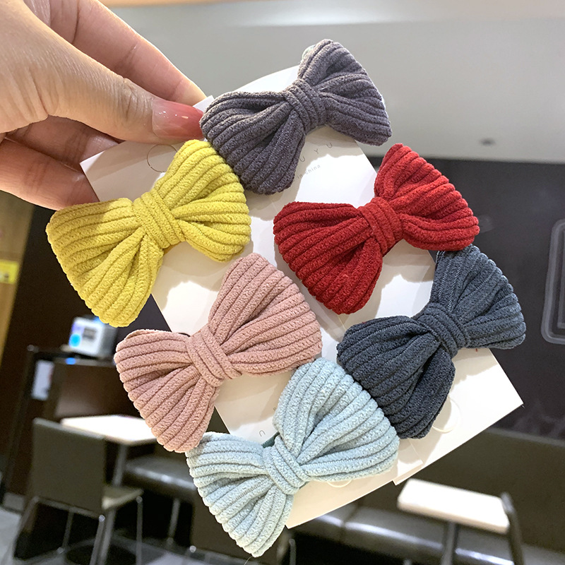 Korean Autumn And Winter Children's Bow Corduroy Hair Clip Girl Hair Accessories Clip Hairpin Girl Headdress Female display picture 1