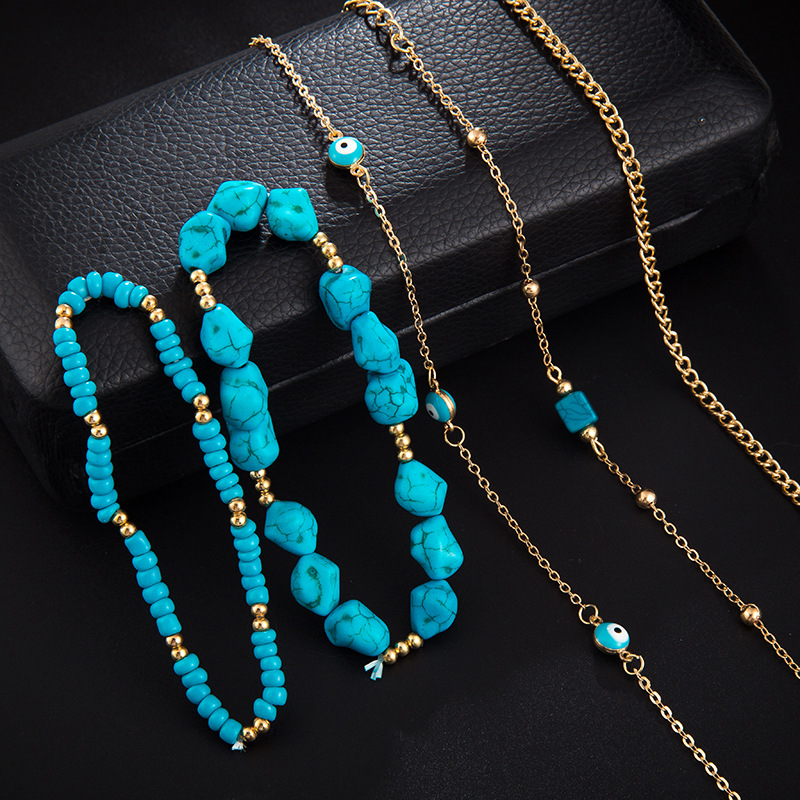 New Jewelry Fashion Handmade Turquoise Rice Beads Chain Eyes 5 Sets Of Anklets display picture 5