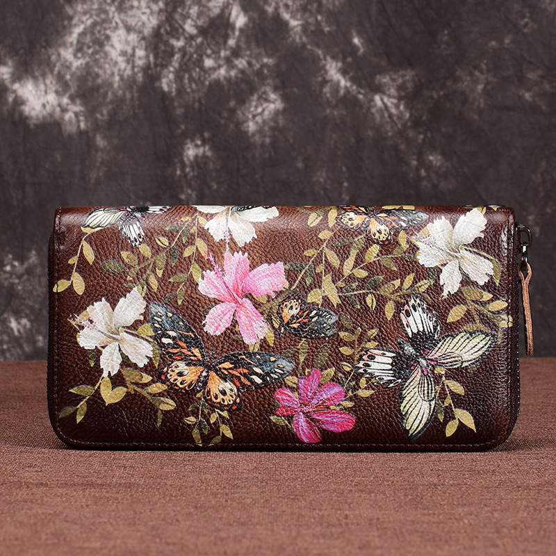 New Tree Jelly Leather Zipper Heading Layer Cowhide Mobile Phone Long Handheld Bag Handmade Color Polishing Wallet_voghion.com