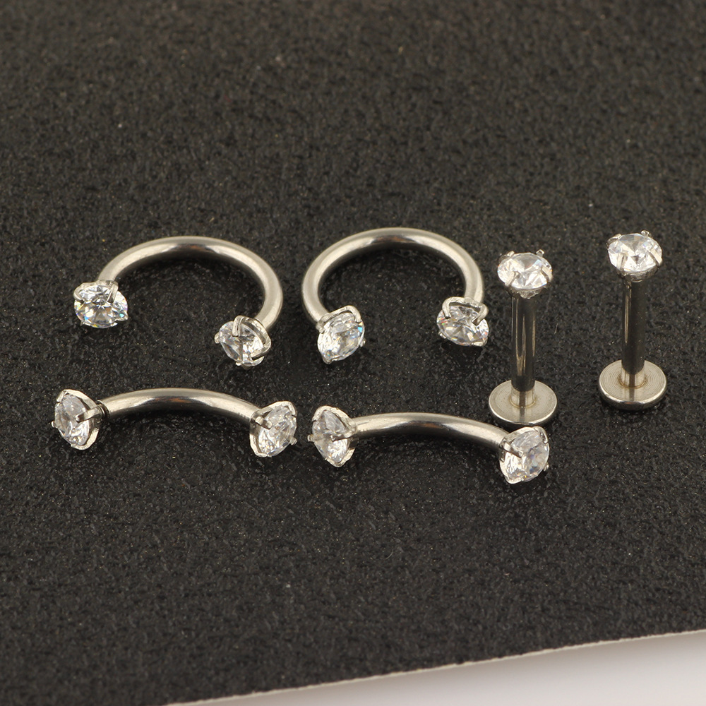 6-Piece Stainless Steel Zircon Eyebrow Nose Lip Piercing Jewelry Set - Diamond Shape Studs for Ear Eyebrow Nose Lip detail image 8