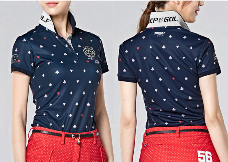 Bộ đồ golf nữ tay ngắn sọc mùa hè — YF075-màu xanh đậm, YF186 nữ sọc ngắn tay màu hồng trắng, YF186 nữ tay ngắn sọc xanh đậm trắng, YF075-màu đỏ hoa hồng chi tiết 17