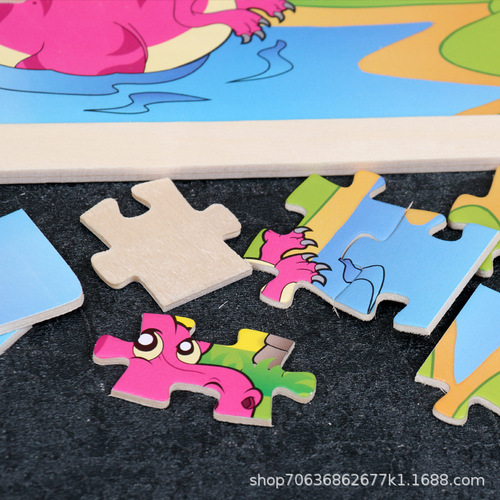 96-piece wooden puzzle with log frame, children's animal cartoon plane puzzle, early education and environmentally friendly wooden toys