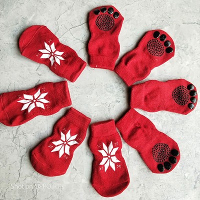 新品狗狗女士袜宠物狗袜红白黑色防滑狗袜4支装买一组送一组共8只