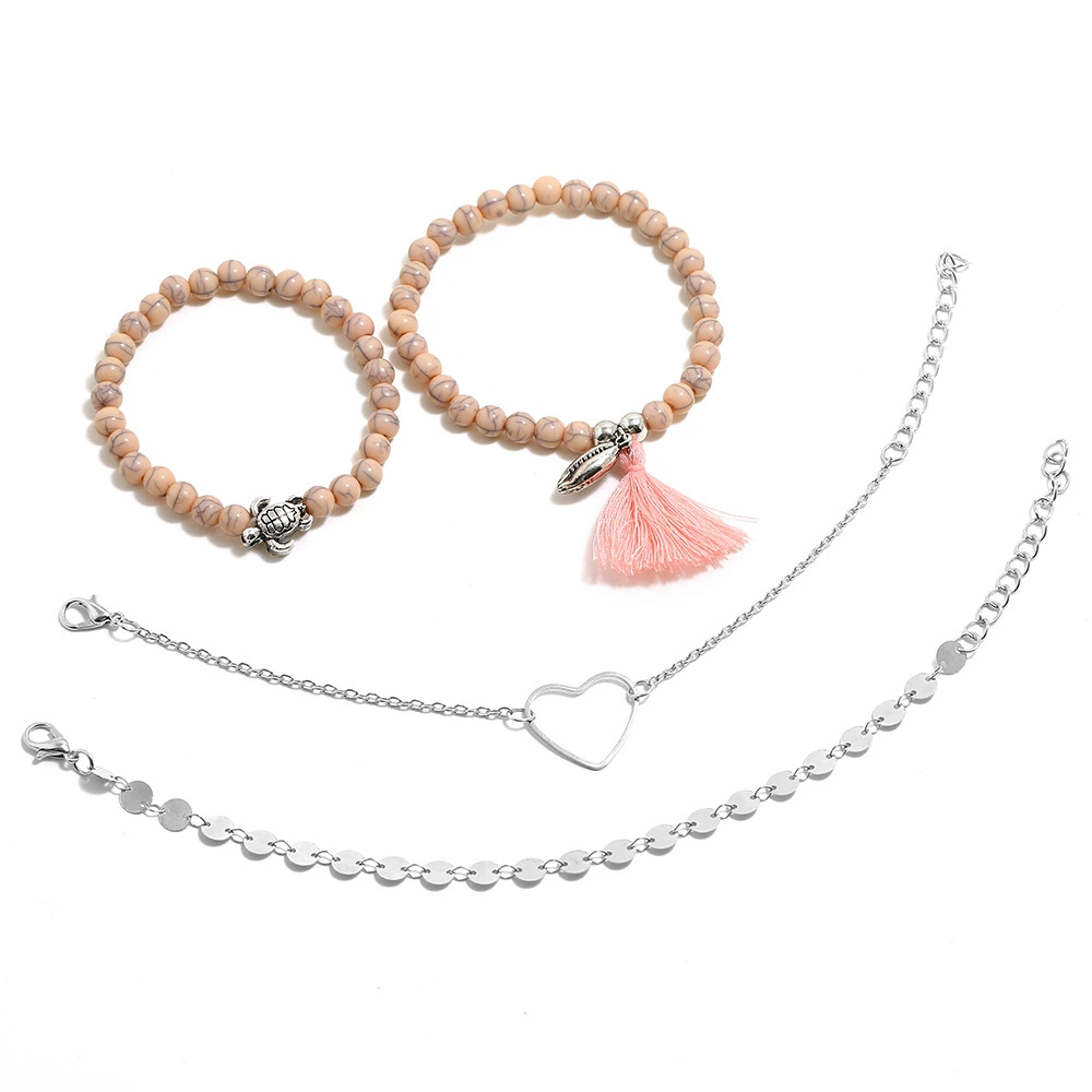 (Cross-border trading), jewelry with tassels, bracelet heart shaped, set, European style, 4 piece set