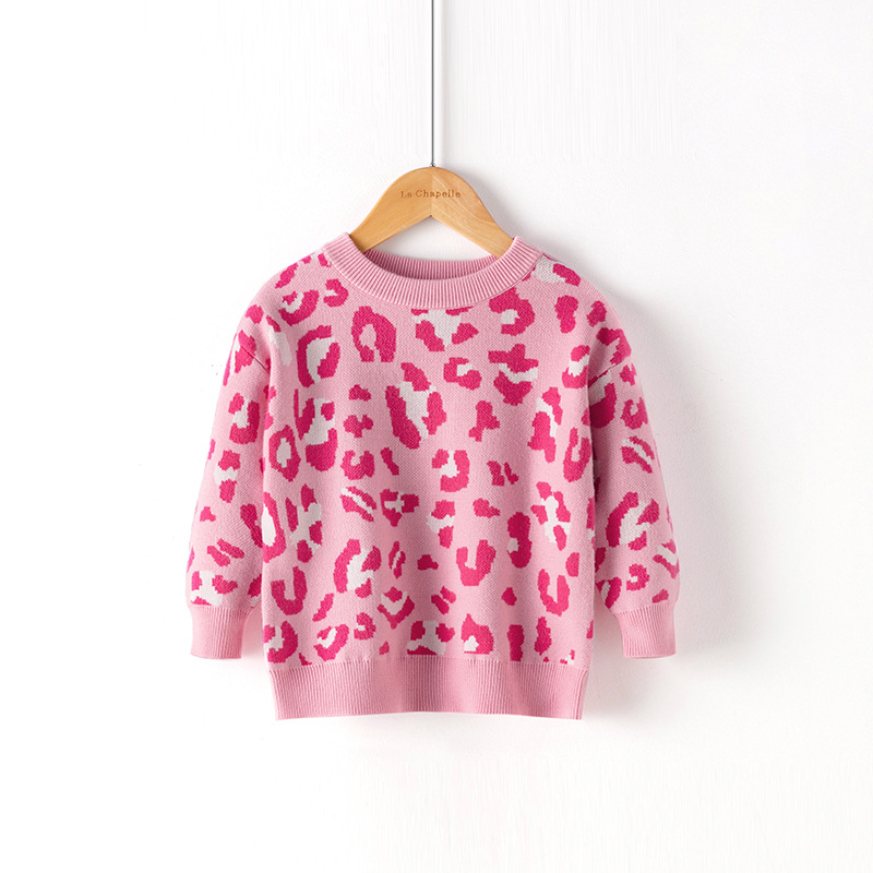 Suéter de Amazon para niños otoño e invierno nuevo suéter de estampado de leopardo europeo y americano suéter de fondo para Niñas Ropa para niños