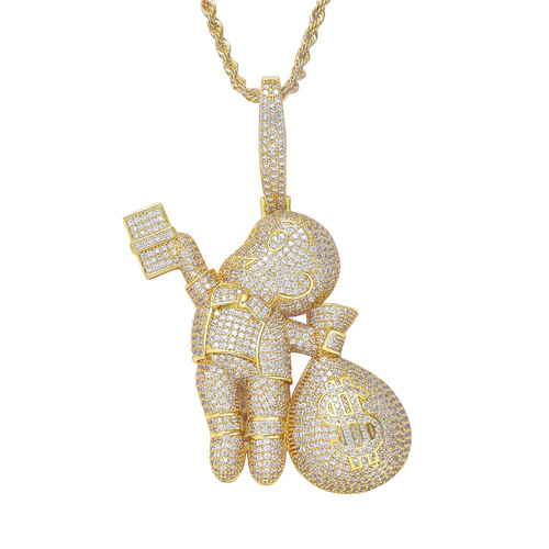 Amazon Europe and America Necklace Hip Hop Hand Grab American Dollar Bill Bald Boy Money Bag Colorful Zirconite Tassel Pendant 