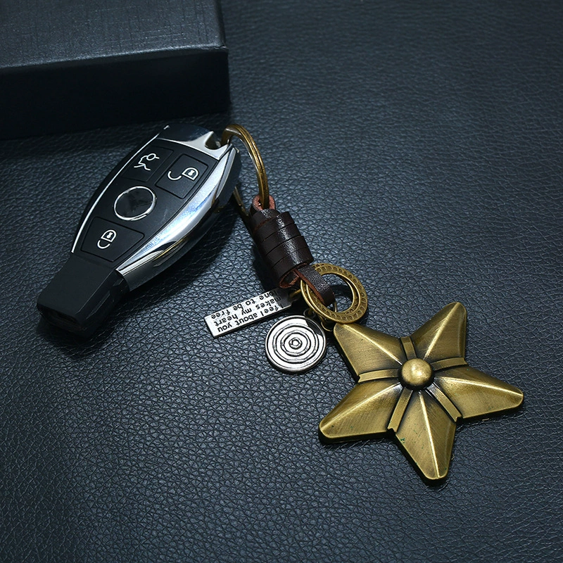 (Cross-border trading), woven retro leather keychain handmade, metal bag, Birthday gift