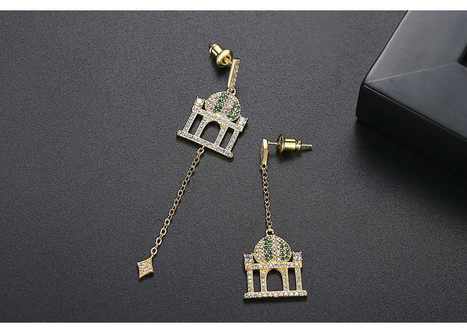 Creative Castle Pendant Earrings Left And Right Asymmetric Long Ladies Earrings display picture 3