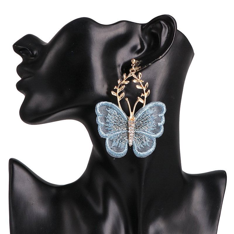 Fashion Pop Chiffon Lace Butterfly Diamond Earrings display picture 6