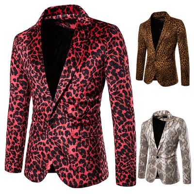 men's jazz performance suit blazers groomsmen jacket Men's western Leopard Snake Print Performance dress suit nightclub master of ceremonies studio coat