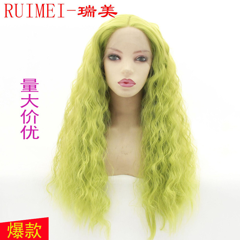 European and American fashion fruit green braid roll chemical fiber half hand hook wig headgear front lace wig