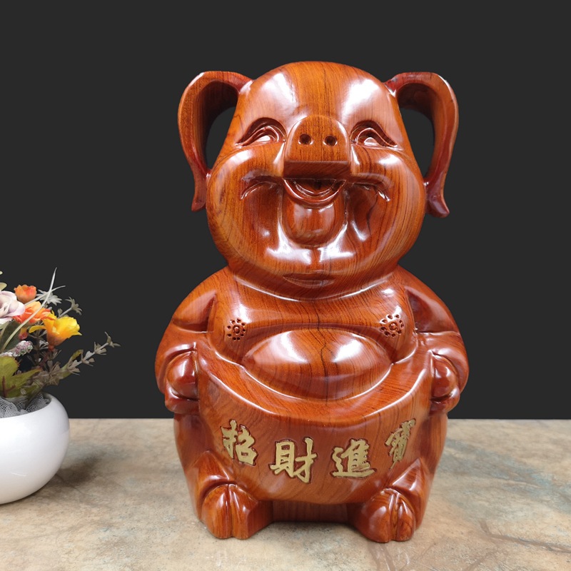 花梨木福猪创意家居生肖动物摆件木质工艺装饰礼品手工艺品|ms