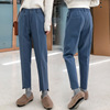 Wool woolen Plush thickening Suit pants Self cultivation Large leisure time Straight pants Solid Paige Irregular Ninth pants