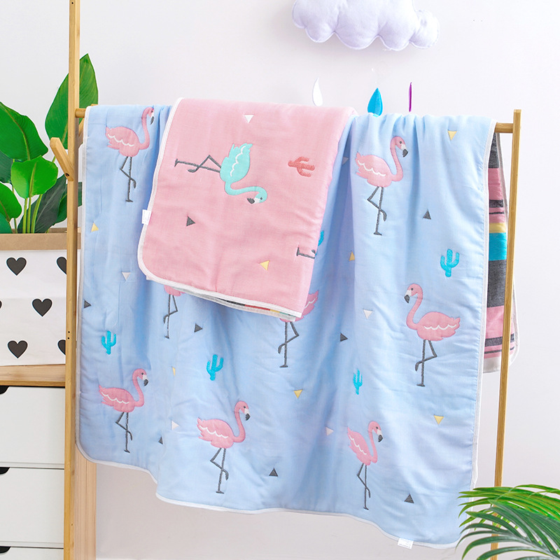 10层夹棉童被超厚超柔纱布浴巾卡通儿童毛巾被婴儿毯不含荧光剂