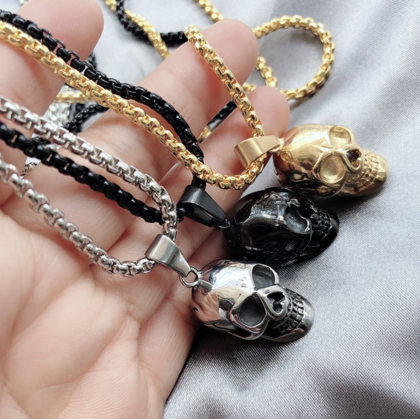 Men'S Gender Polishing, Plating Design Punk Cool Style Skull Alloy Polishing Plating Halloween Men'S Pendant Necklace Long Necklace
