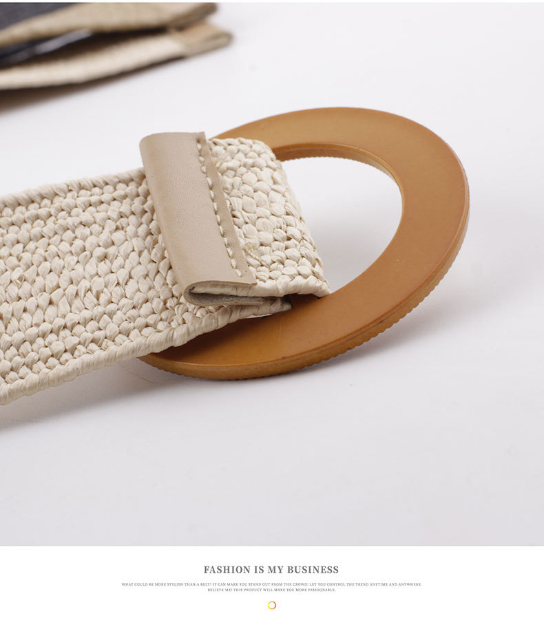 New Pp Straw Woven  Round Buckles Fashion Casual Decoration All-match Trousers Elastic Belt display picture 3