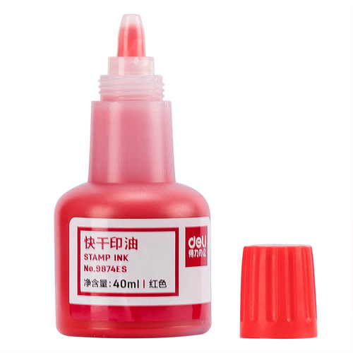 Deli 9874ES large capacity 40ml red, blue and black quick-drying ink ink mud quick-drying ink pad ink red seal oil
